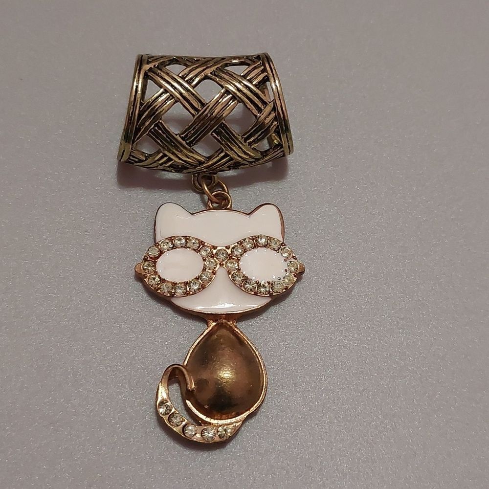 Rhinestone Embellished Enameled Adorable Cat Scarf Charm or Pendant